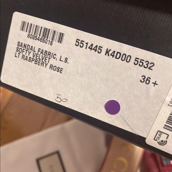 GUCCI PINK VELVET CRYSTAL G LOGO SANDALS - Picture 7 of 7